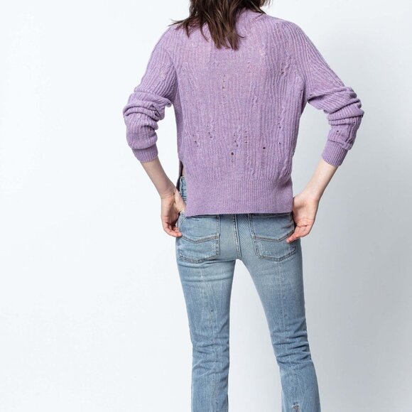 NWT -  Zadig & Voltaire 100% Cashmere Distressed Knit Sweater SJML1102F - Picture 2 of 10